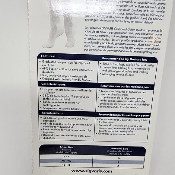 Sigvaris 15-20 mmHg Graduated Support Socks Cushion Cotton C White 142CC00 Women - Picture 9 of 10
